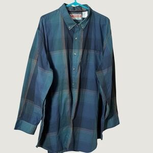 McGregor Classics Mens Teal Blue Plaid Button Down Shirt Long Sleeve 3XL